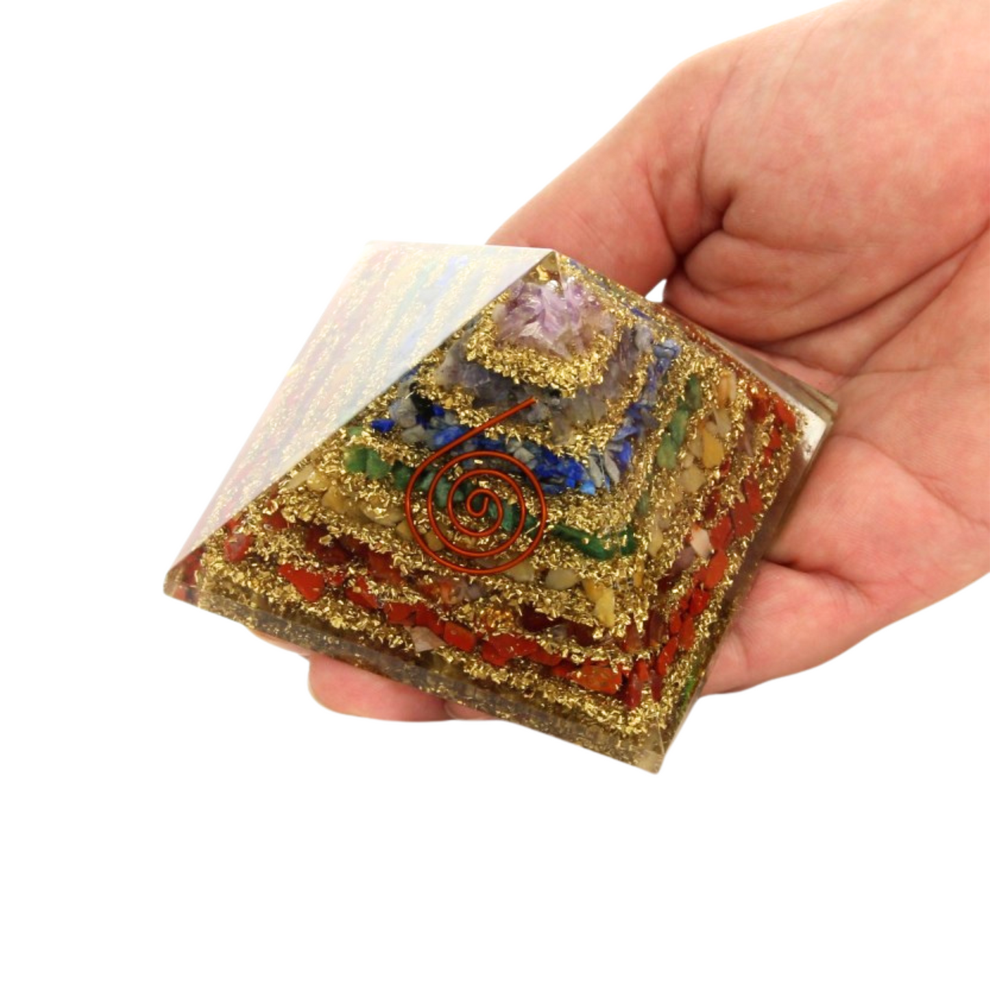 Pirámide de Orgonita 7 Chakras y Espiral de Cobre