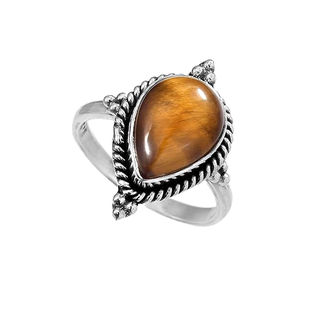 Anillo Delhi Ajustable de Ojo de Tigre y Plata de Ley 925 - Mystical Tienda