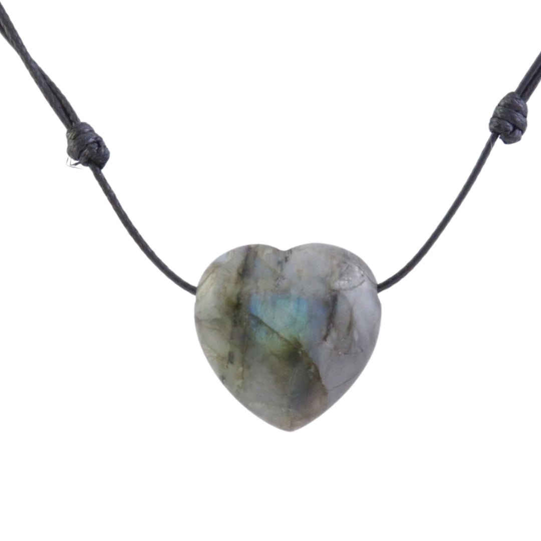 Colgante Corazón de Labradorita con cordón - Mystical Tienda