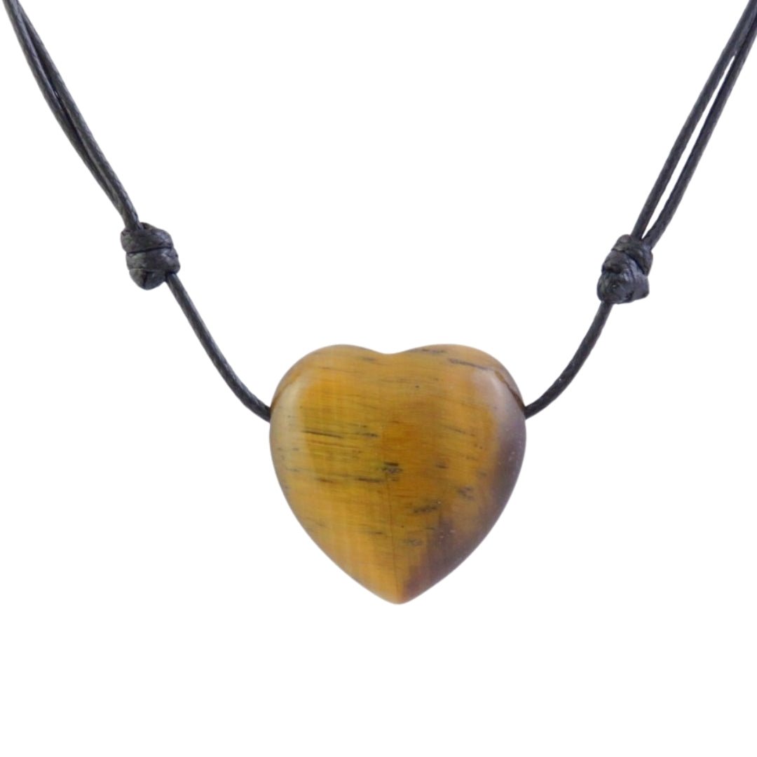 Colgante Corazón de Ojo de Tigre con cordón - Mystical Tienda