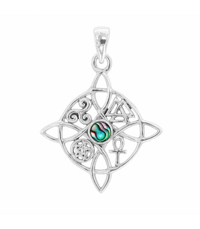Colgante Nudo de Bruja con Abulón y Símbolos Sagrados - Plata de Ley 925 - Mystical Tienda