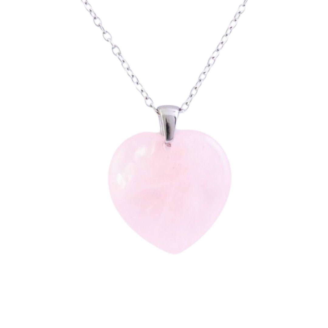 Collar Corazón de Cuarzo Rosa - Acero Inox. - Mystical Tienda