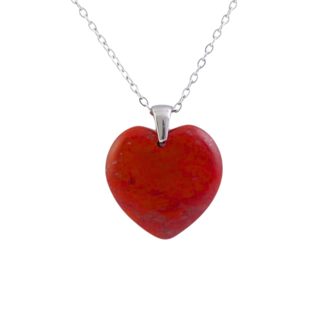Collar Corazón de Jaspe Rojo - Acero Inox. - Mystical Tienda