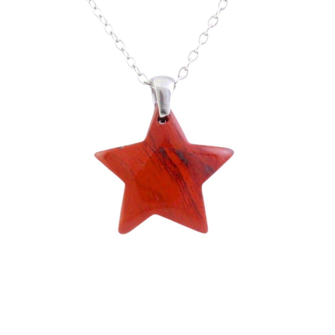 Collar Estrella de Jaspe Rojo - Acero Inox. - Mystical Tienda