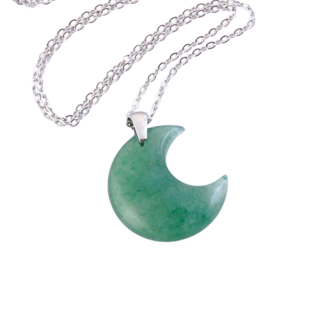 Collar Luna de Aventurina Verde - Acero Inox. - Mystical Tienda
