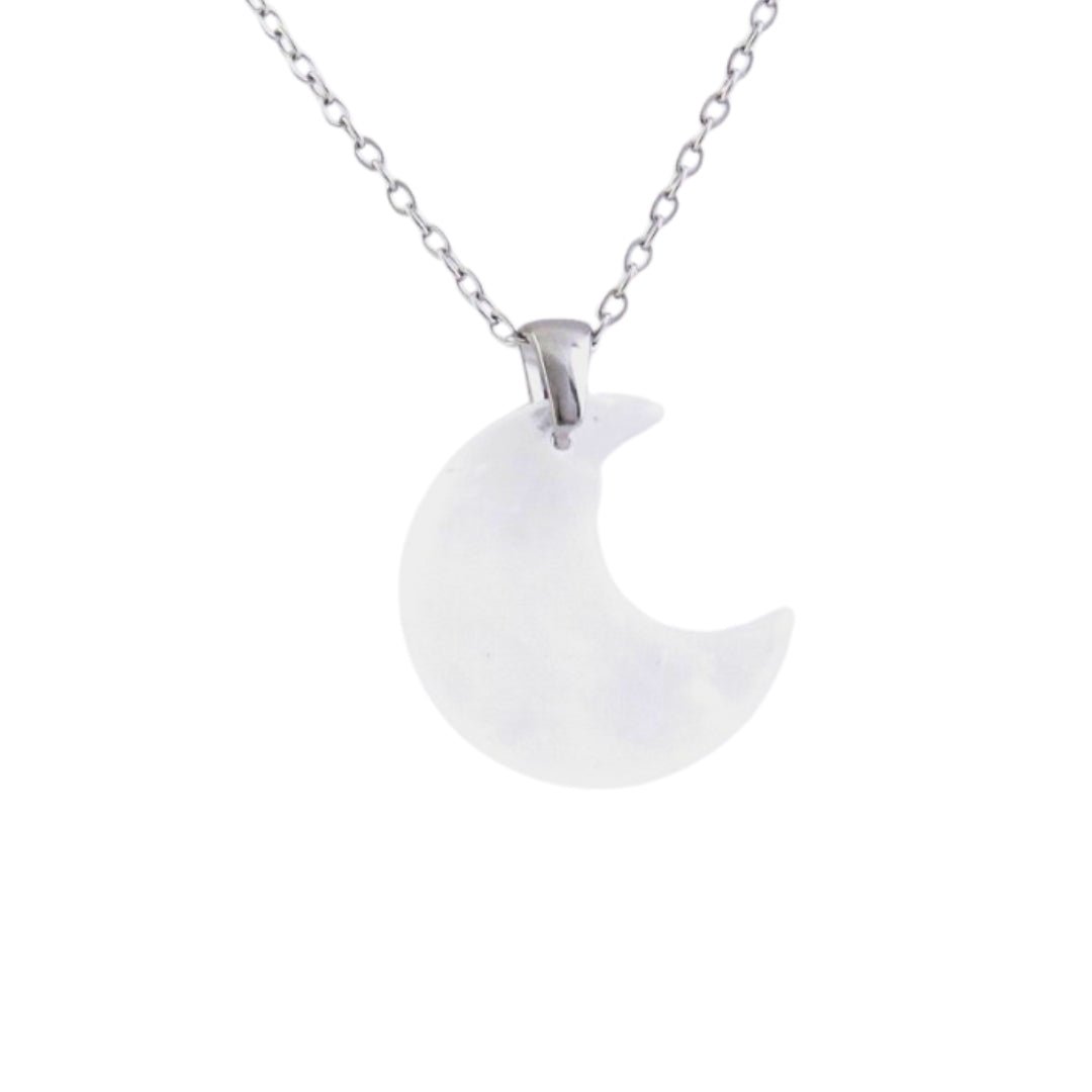 Collar Luna de Cuarzo Blanco - Acero Inox. - Mystical Tienda