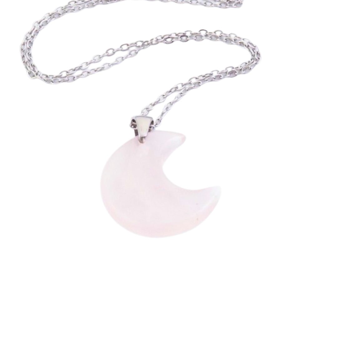 Collar Luna de Cuarzo Rosa - Acero Inox. - Mystical Tienda