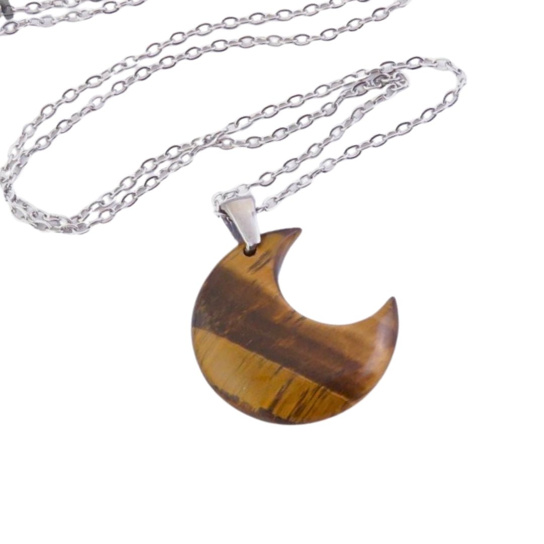 Collar Luna de Ojo de Tigre - Acero Inox. - Mystical Tienda
