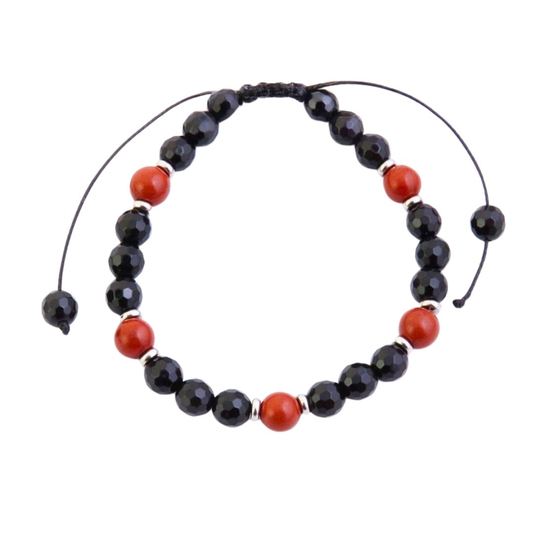 Pulsera de Ónix Facetado & Jaspe Rojo - Nudo Corredizo - Mystical Tienda