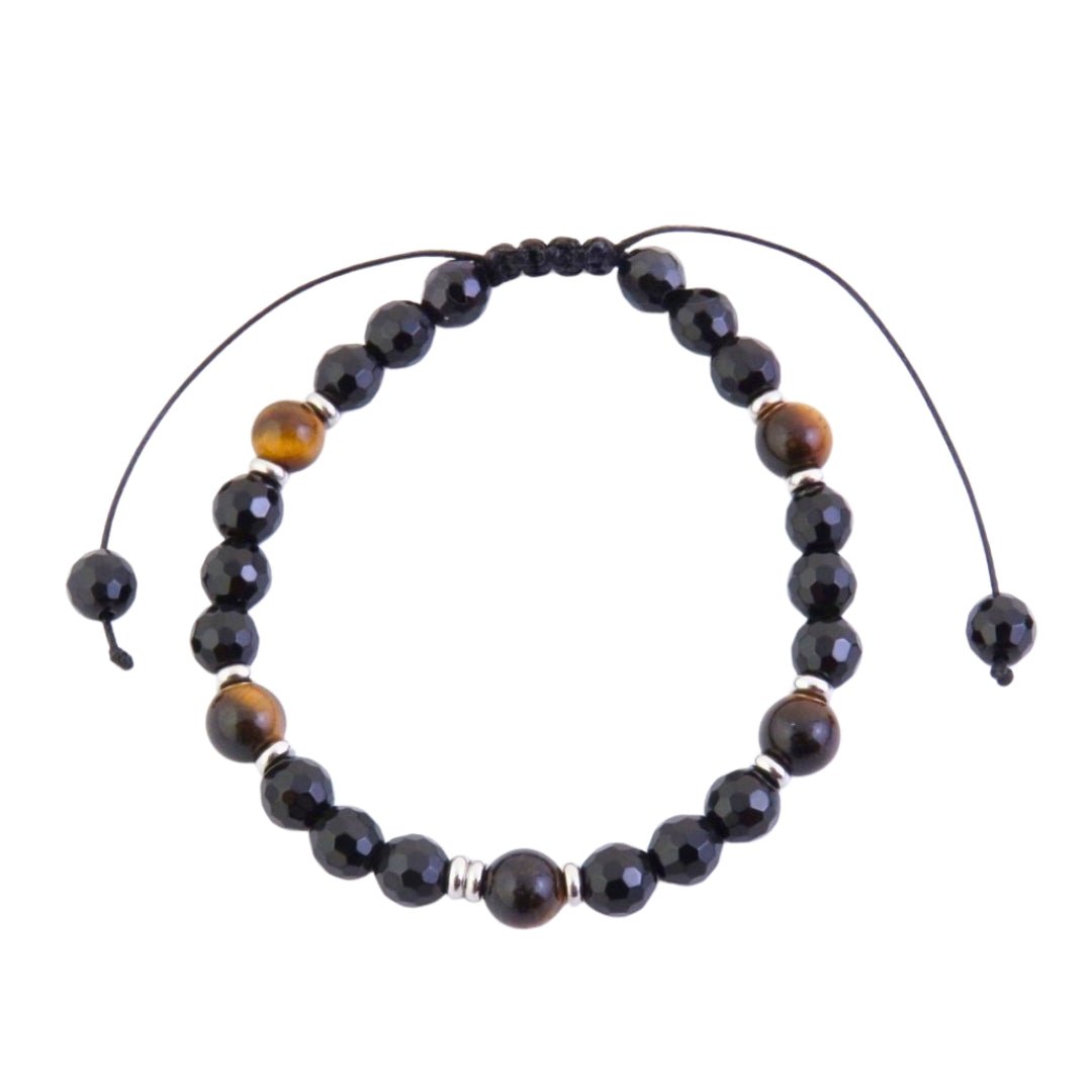 Pulsera de Ónix Facetado & Ojo de Tigre - Nudo Corredizo - Mystical Tienda