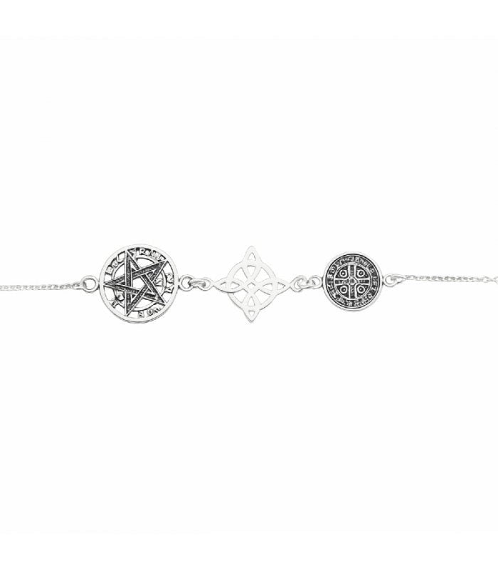 Pulsera Triple Protectora S925: Nudo de Bruja, Tetragramatón y San Benito - Mystical Tienda