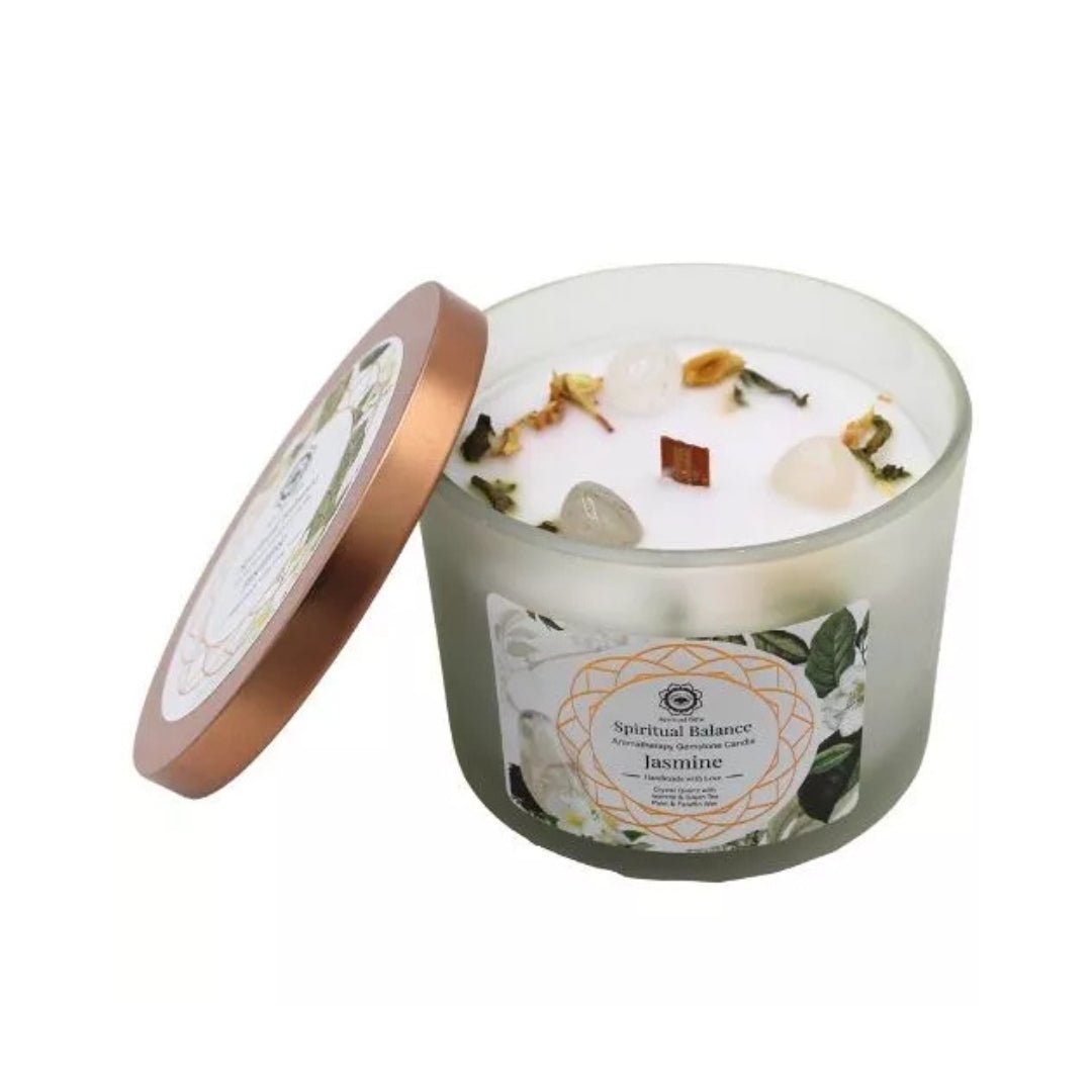 Vela 'Green Tree' 256 grs - Balance Espiritual & Cuarzo Blanco - Mystical Tienda