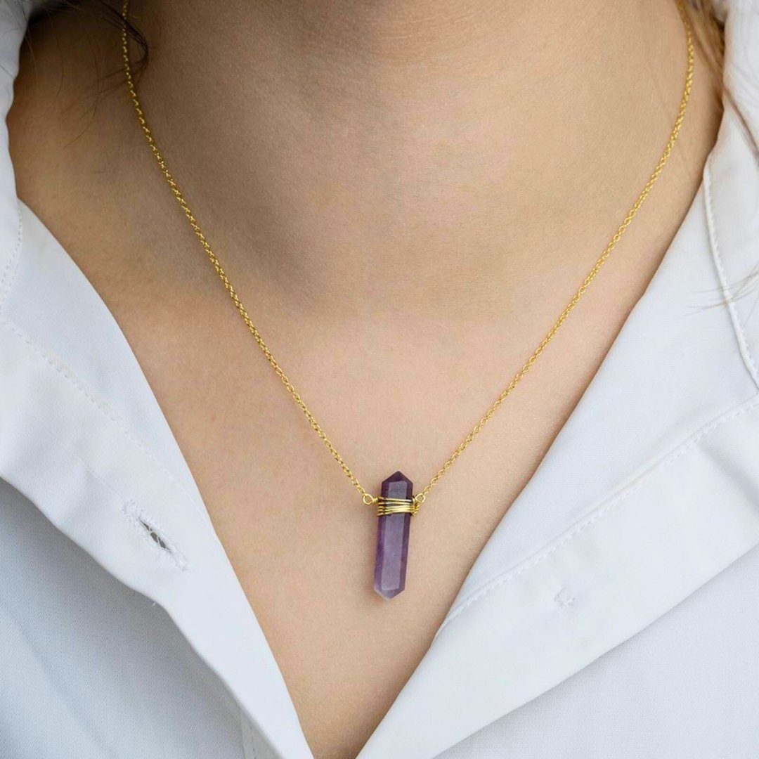 Collar Lancea Amatista - Baño de Oro 18K - Mystical Tienda