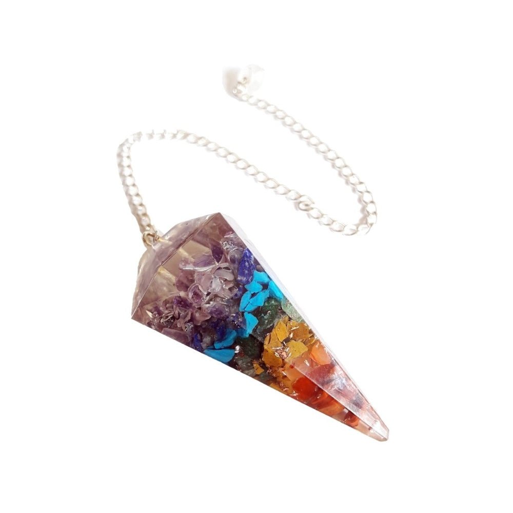 Péndulo de Orgonita con las gemas de los Siete Chakras - Mystical Tienda