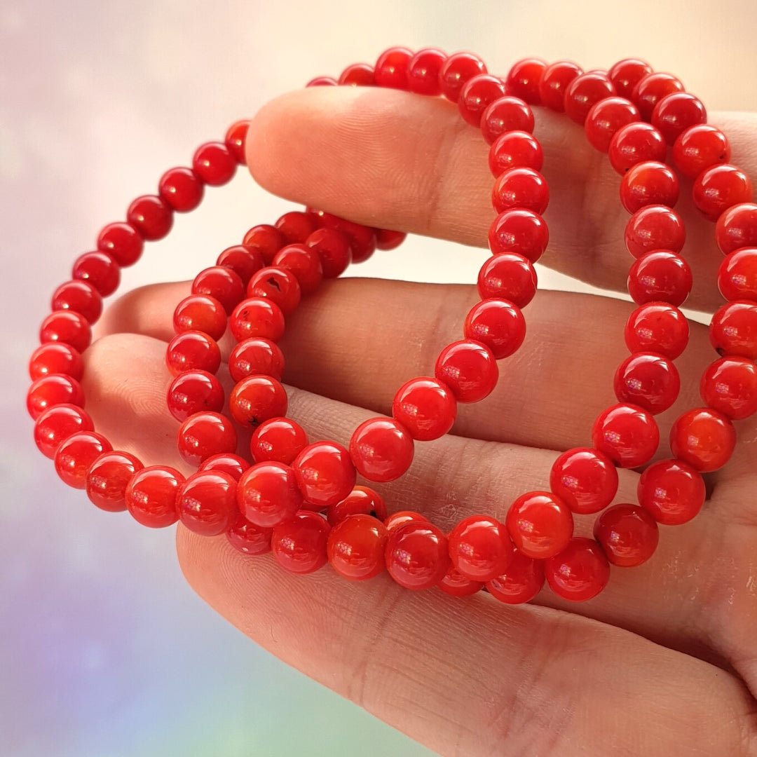 Pulsera de Coral Rojo Bola Lisa - Mystical Tienda