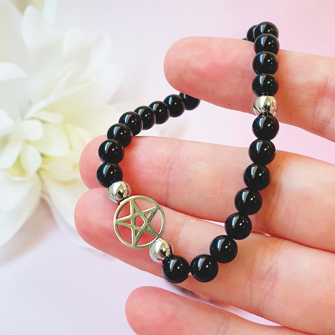 Pulsera de Protección con Pentagrama - Obsidiana - Mystical Tienda
