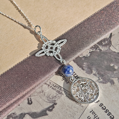 Colgante Nudo de Bruja & Tetragramaton con Bola de Sodalita S925