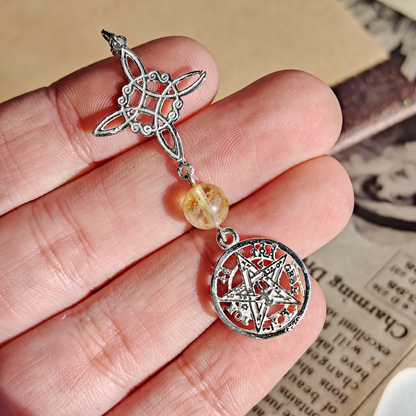 Colgante Nudo de Bruja & Tetragramaton con Bola Citrino S925