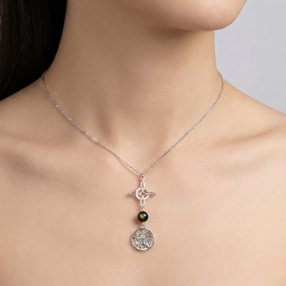 Colgante Nudo de Bruja & Tetragramaton con Bola de Obsidiana Dorada S925