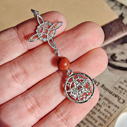 Colgante Nudo de Bruja & Tetragramaton con Bola de Jaspe Rojo S925