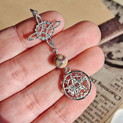 Colgante Nudo de Bruja & Tetragramaton con Bola de Ágata Locura S925