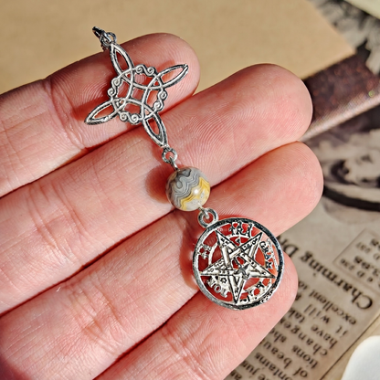 Colgante Nudo de Bruja & Tetragramaton con Bola de Ágata Locura S925