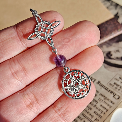Colgante Nudo de Bruja & Tetragramaton con Bola Amatista S925