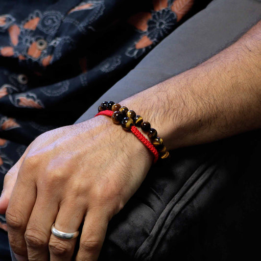 Pulsera Doble Ojo de Tigre y Macramé