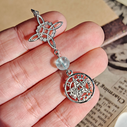 Colgante Nudo de Bruja & Tetragramaton con Bola de Aguamarina S925