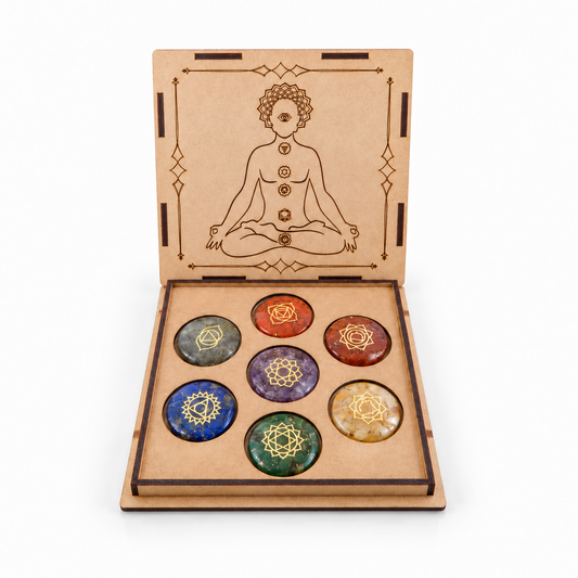 Kit 7 Chakras + Cajita de Madera Grabada con Despertar del Ser