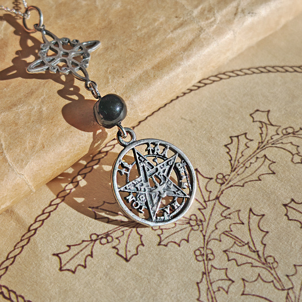 Colgante Nudo de Bruja & Tetragramaton con Bola Ónix S925