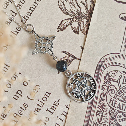Colgante Nudo de Bruja & Tetragramaton con Bola Ónix S925