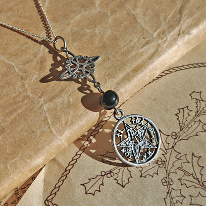 Colgante Nudo de Bruja & Tetragramaton con Bola Ónix S925