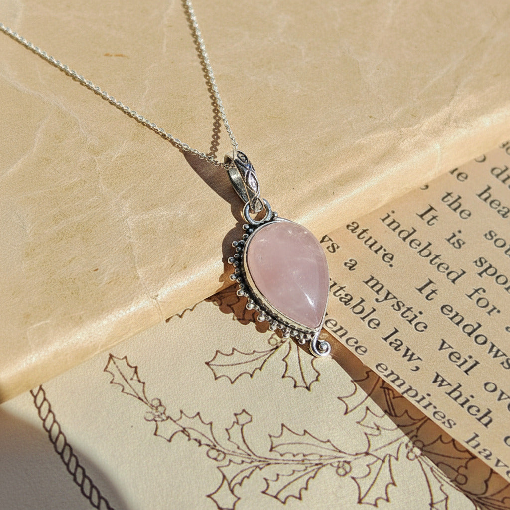 Colgante Varanasi Cuarzo rosa y Plata de Ley 925