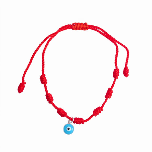 Pulsera 7 Nudos con Ojo Turco Azul - Plata de Ley