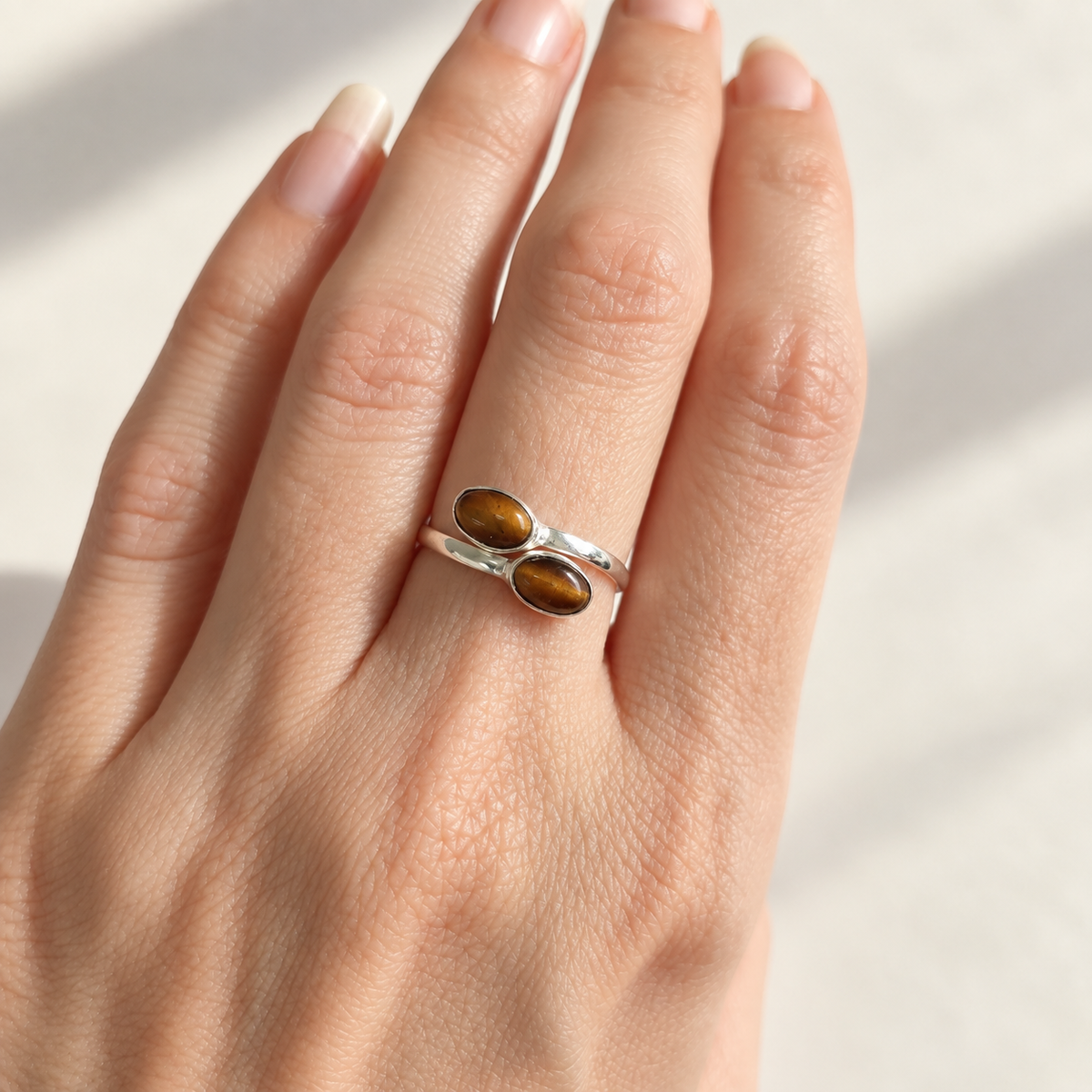 Anillo Ajustable 'Oshun' de Ojo de Tigre y Plata de Ley 925