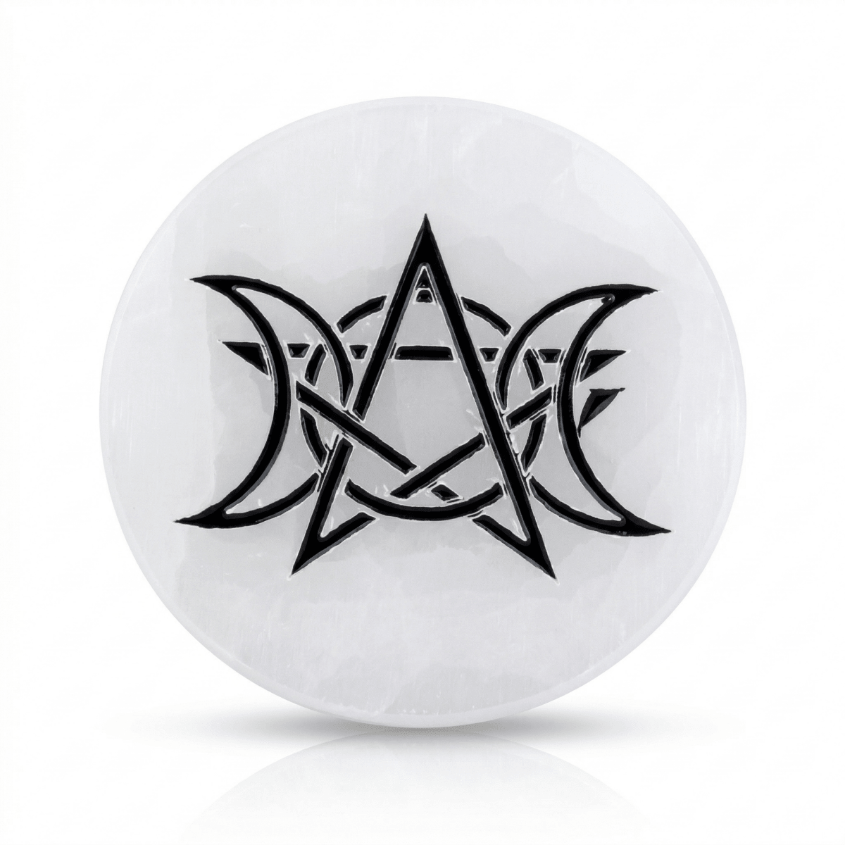Altar de Selenita con Pentagrama y Triple Luna - Mystical Tienda