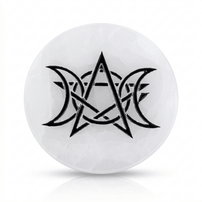 Altar de Selenita con Pentagrama y Triple Luna - Mystical Tienda