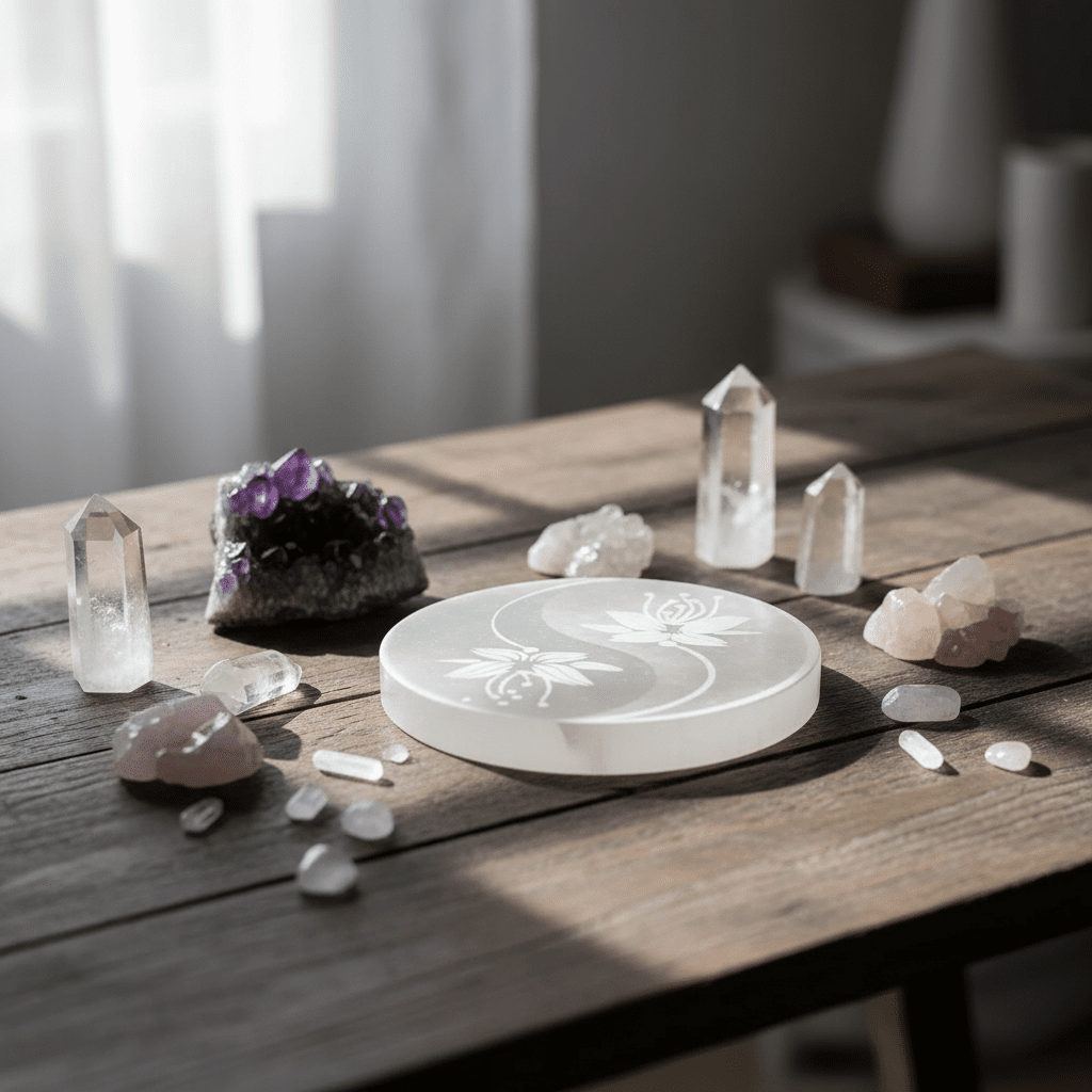 Altar de Selenita Ying & Yang - Mystical Tienda
