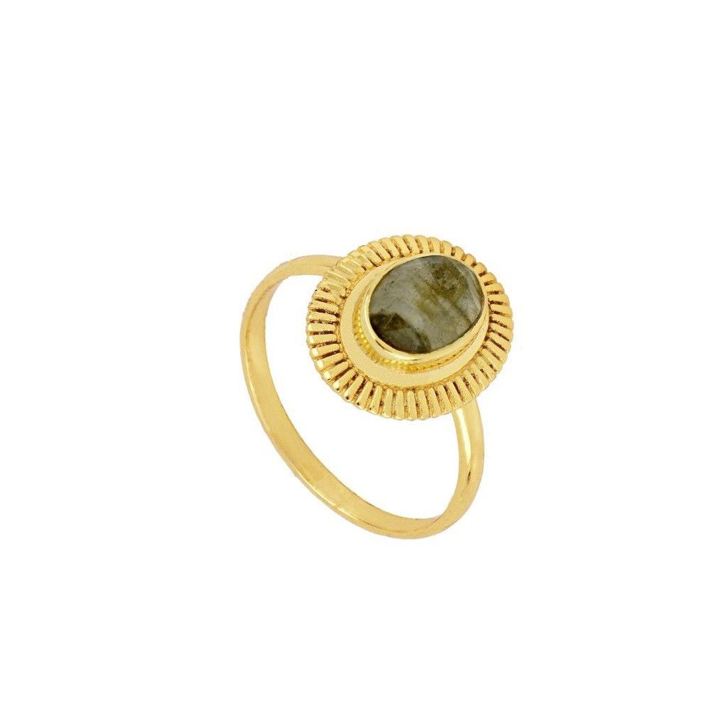 Anillo 'Ovale' de Labradorita - Baño de Oro 18k - Mystical Tienda