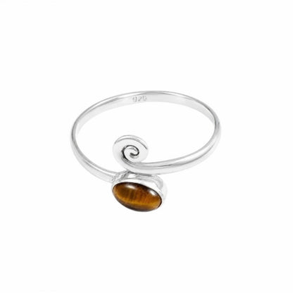 Anillo Ajustable Spiralis Ojo de Tigre y Plata de Ley 925