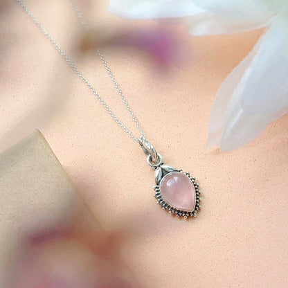 Colgante Agra Cuarzo Rosa y Plata de Ley 925 - Mystical Tienda