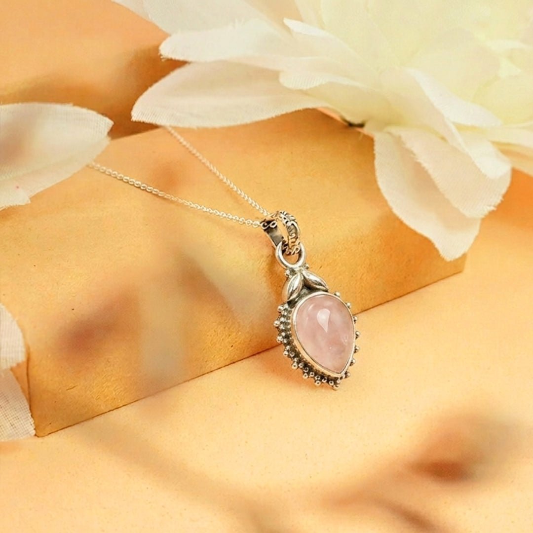 Colgante Agra Cuarzo Rosa y Plata de Ley 925 - Mystical Tienda