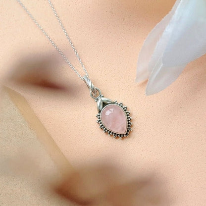 Colgante Agra Cuarzo Rosa y Plata de Ley 925 - Mystical Tienda