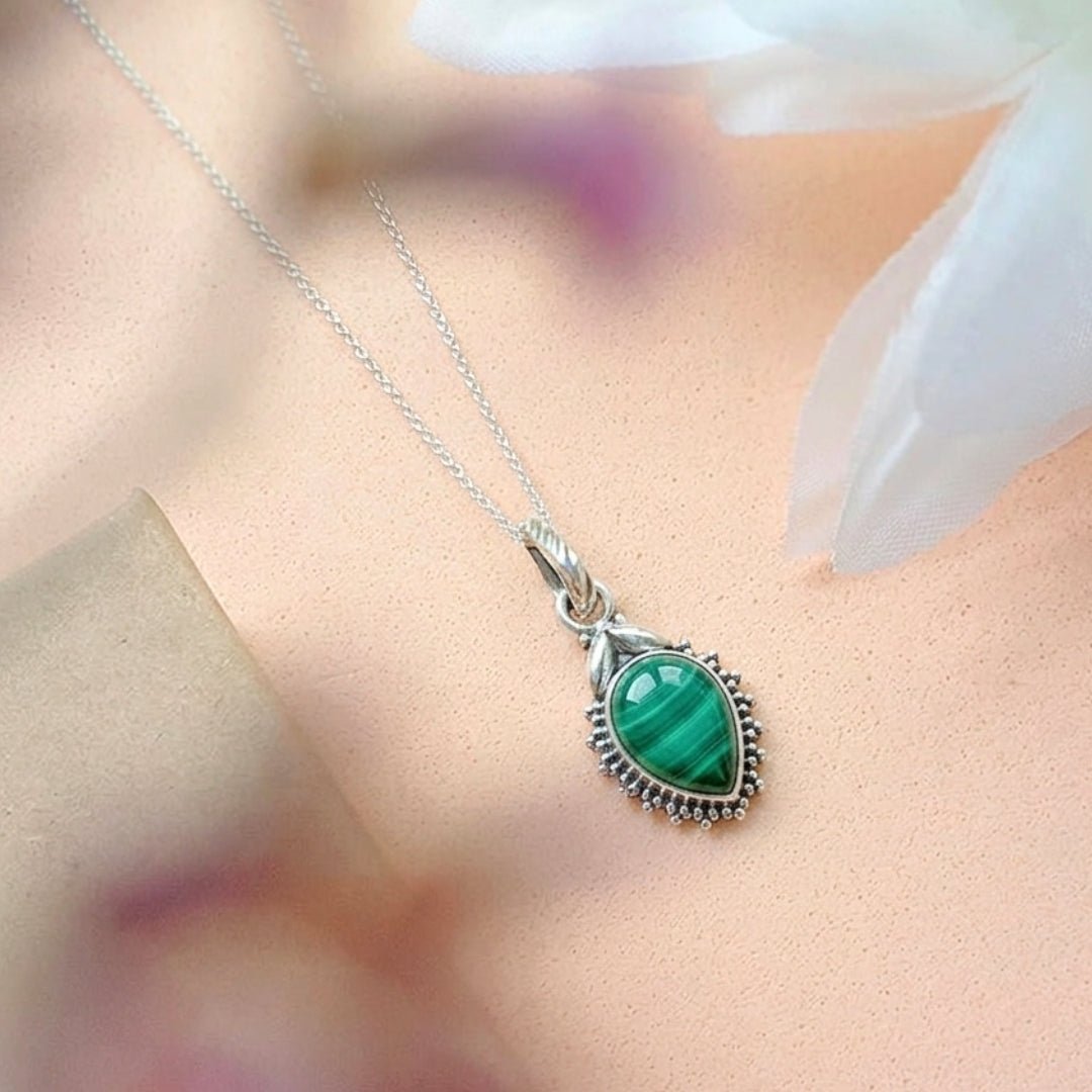 Colgante Agra Malaquita y Plata de Ley 925 - Mystical Tienda