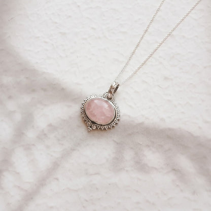 Colgante Amisha Cuarzo Rosa y Plata de Ley 925 - Mystical Tienda
