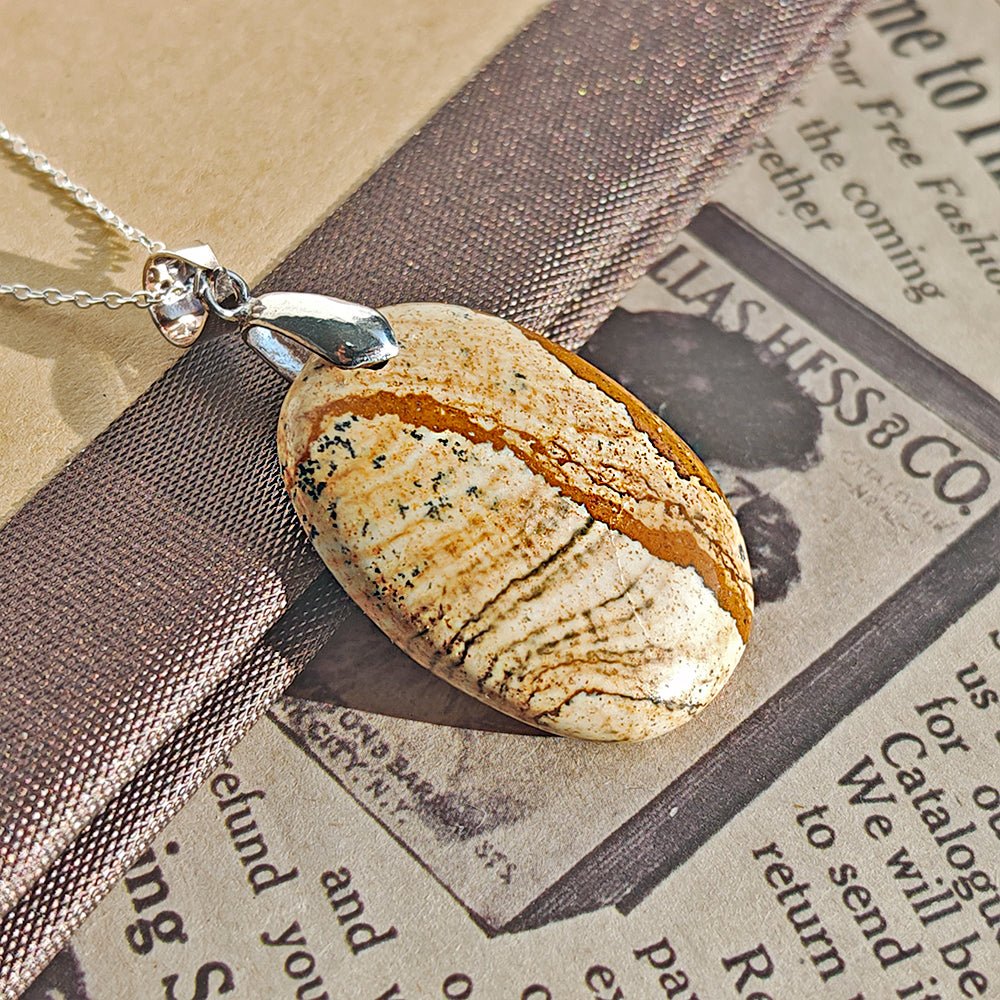 Colgante de Jaspe Paisaje con Engarce de Plata de Ley 925 - Mystical Tienda