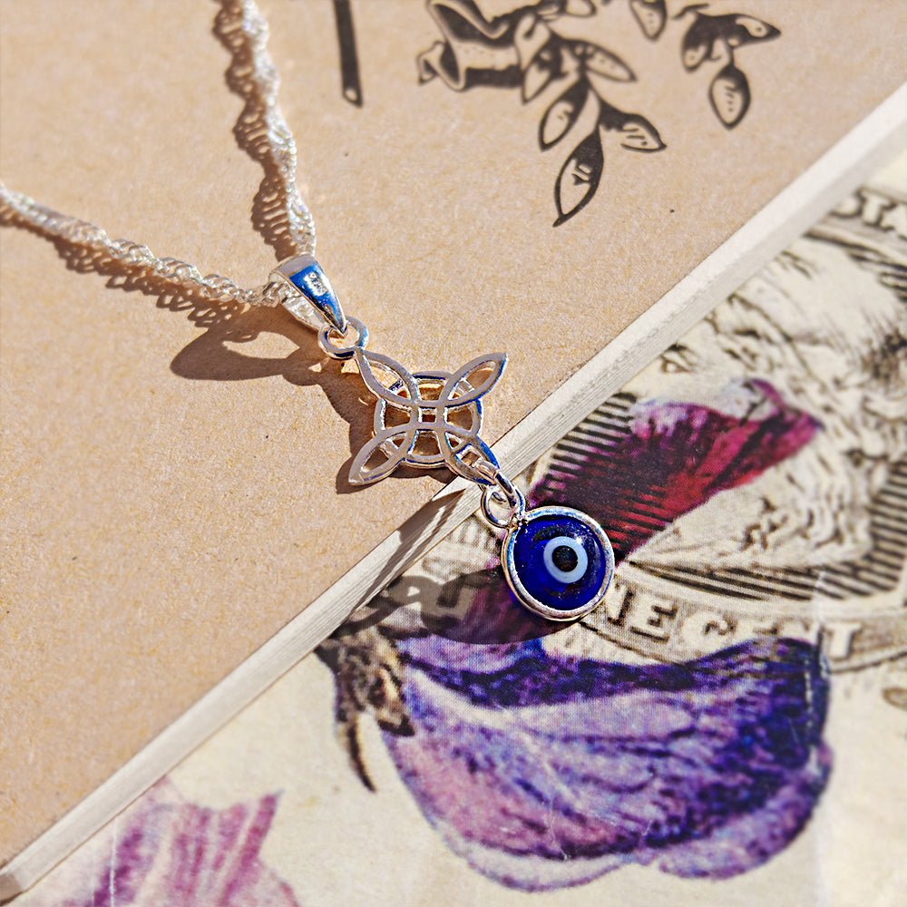 Colgante Doble Protector Nudo Bruja & Ojo Turco - Plata de Ley 925 - Mystical Tienda