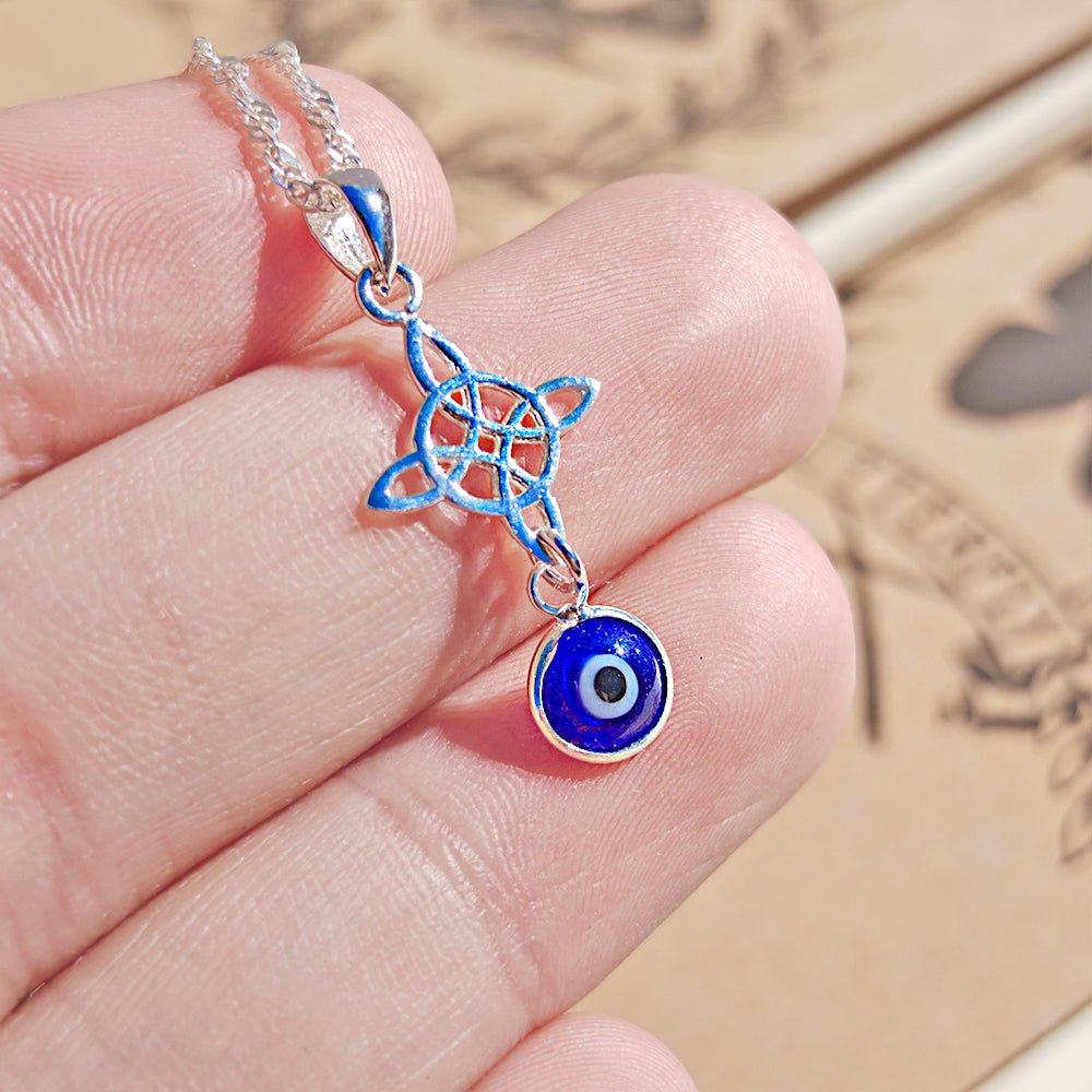 Colgante Doble Protector Nudo Bruja & Ojo Turco - Plata de Ley 925 - Mystical Tienda