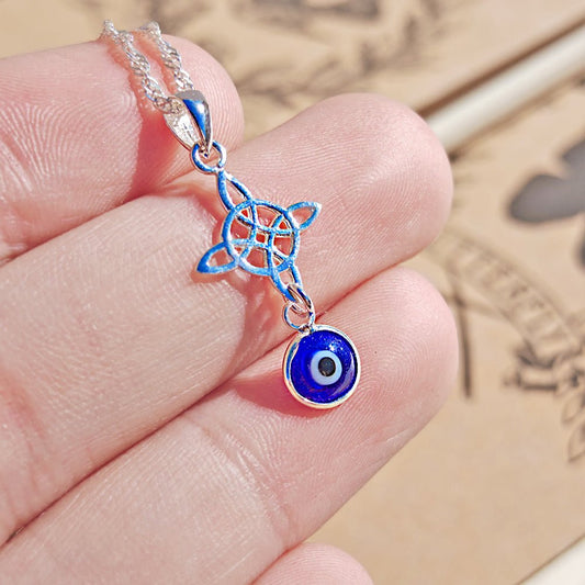 Colgante Doble Protector Nudo Bruja & Ojo Turco - Plata de Ley 925 - Mystical Tienda